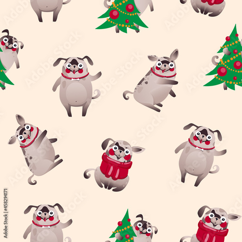 christmas dogs wallpaper, cute character dogs, vector EPS 10
