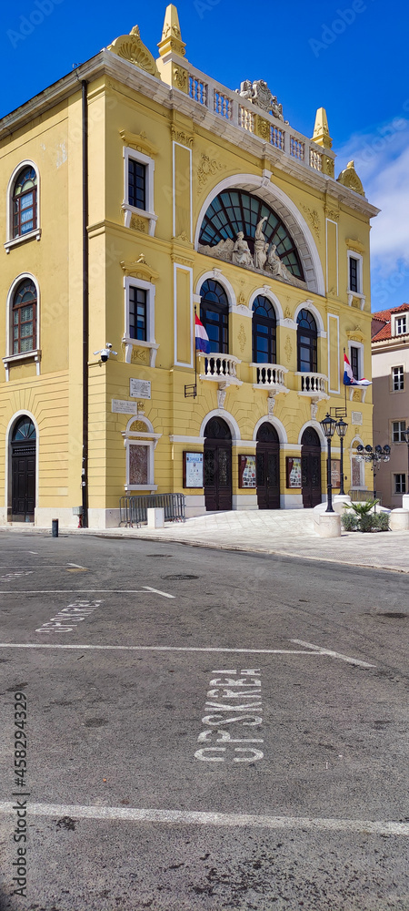 Front view of Croatian National Theater in Split. Building in the historic center. Dalmatia. Croatia. Europe	