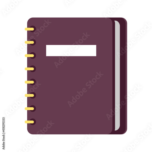 Diary on ring binders flat style vector icon isolated on white background. Personal business organizer. Note pad with hard cover and place for initials illustration for application, logo or web design