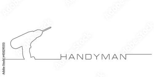 Professional handyman services. Vector banner template with drill silhouette and text space.  Repair drill  on white background for your web site design, app, UI. EPS10.