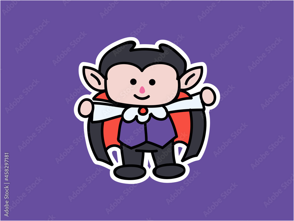 Cute and kawaii Happy Dracula Halloween Character Illustration Sticker Cute and kawaii Happy Dracula Halloween Character Illustration Sticker