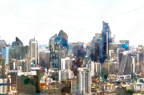 Painting Digital and Sketch with Drawing color marker pen of Cityscape of Tokyo City  Japan