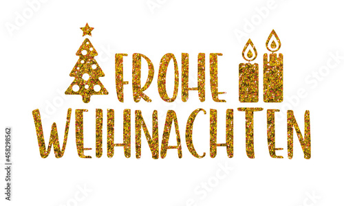 Frohe Weihnachten - banner mit Text und weihnachtlicher Dekoration