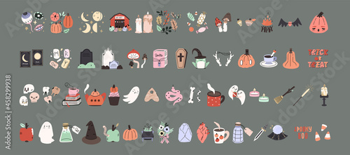 Adorable collection of handdrawn halloween illustrations. and clip-art