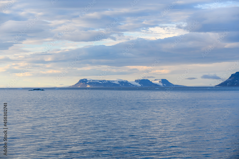 Arctic landscape in summer time. Franz Jozef Land archipelago. Flora cape, Gukera island.