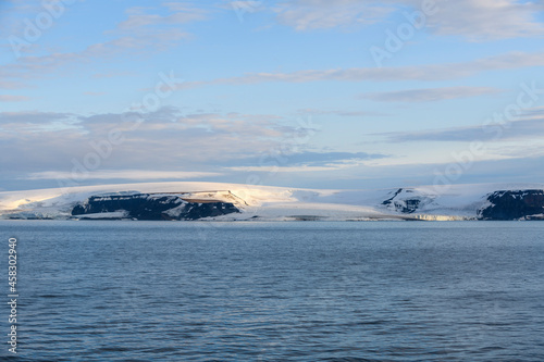Arctic landscape in summer time. Franz Jozef Land archipelago. Flora cape  Gukera island.