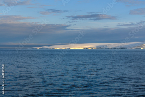 Arctic landscape in summer time. Franz Jozef Land archipelago. Flora cape, Gukera island.