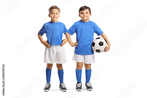 Boys with a soccer ball posing and smiling at camera © Ljupco Smokovski