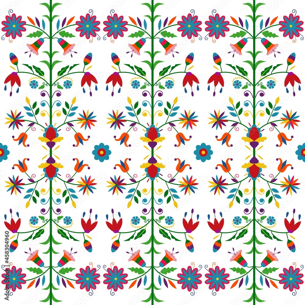custom made wallpaper toronto digitalEthnic floral composition isolated on white background. Mexican traditional Otomi embroidery style. For card, cover, flyer, banner, boho textile. Vector seamless pattern.