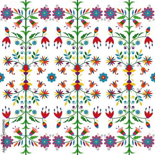 Wallpaper Mural Ethnic floral composition isolated on white background. Mexican traditional Otomi embroidery style. For card, cover, flyer, banner, boho textile. Vector seamless pattern. Torontodigital.ca
