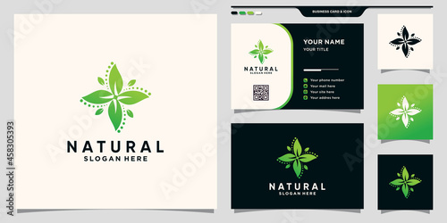 Natural leaf logo with creative unique concept and business card Premium Vector