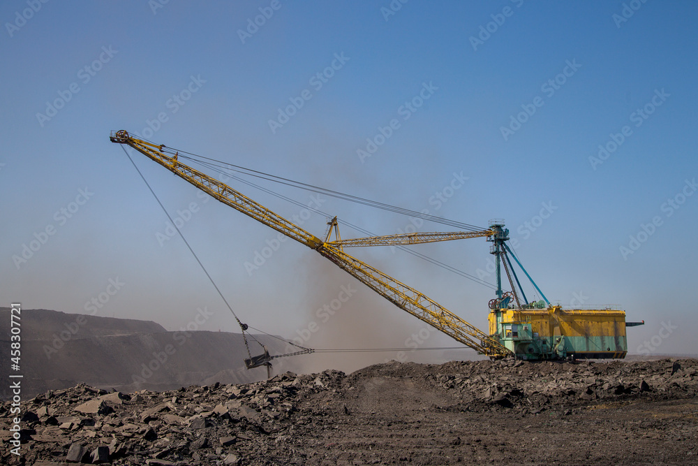 walking excavator in a coal mine