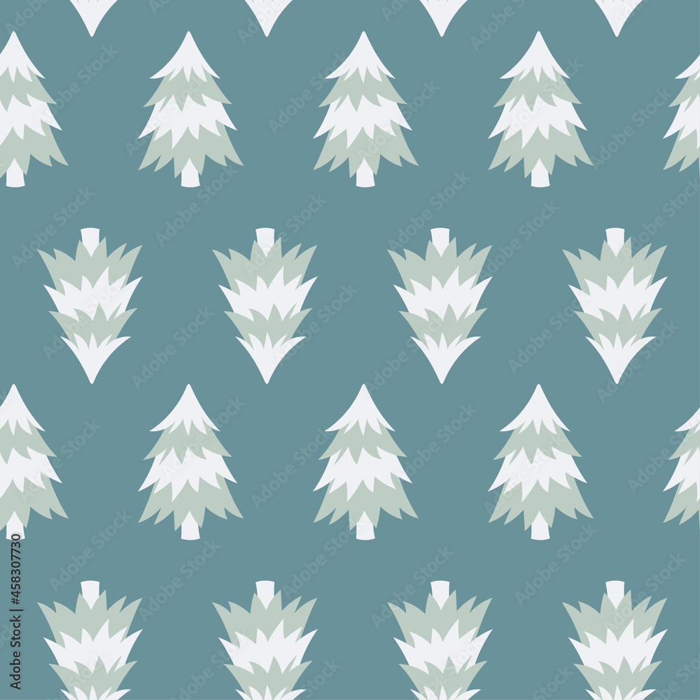 Winter seamless pattern with christmas tree in pastel colors. Background for textile, fabric, wallpaper, wrapping paper, scrapbook and packaging.