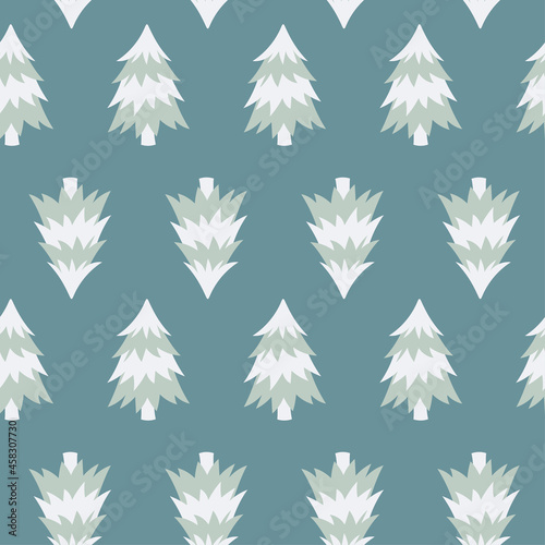 Winter seamless pattern with christmas tree in pastel colors. Background for textile, fabric, wallpaper, wrapping paper, scrapbook and packaging.