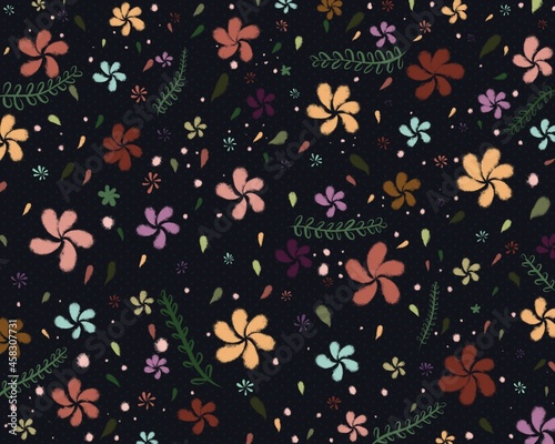 Wallpaper Mural Abstract dark floral pattern background with flowers and leaves ornament  Torontodigital.ca