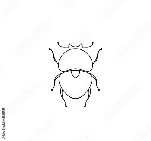 Vector isolated dung beetle contour black line drawing. Colorless black and white symmetrical dung  beetle. Bung beetle skorobey beetle neat graphic tattoo, pattern, print, poster element