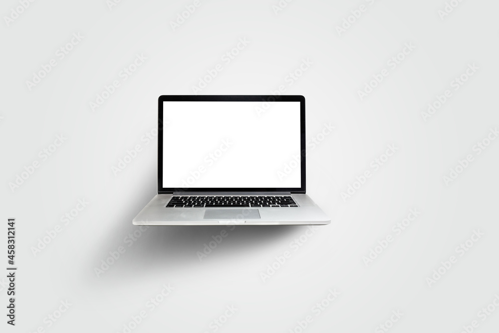 New laptop display with keyboard and blank white screen isolated on a white background. New laptop display with keyboard and blank white screen isolated on a white background.