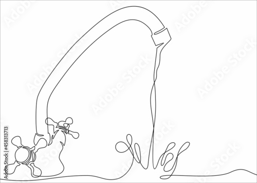 Vector illustration of water tap.Continuous one line drawing. 