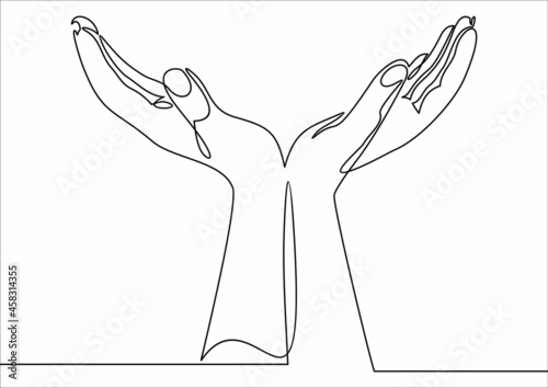 Support, peace, care hand gesture.Continuous one line drawing.