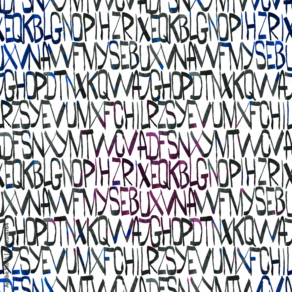 Seamless pattern with handwriten letters. Abstract font illustration. Design for wallpaper, fabric.