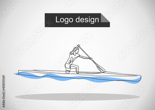 athlete canoeist rowing in canoe, competition race.One continuous single drawing line
