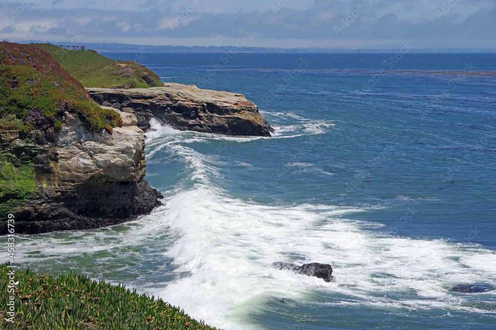 View of the California coastline in summer looking south at the Santa Cruz bay