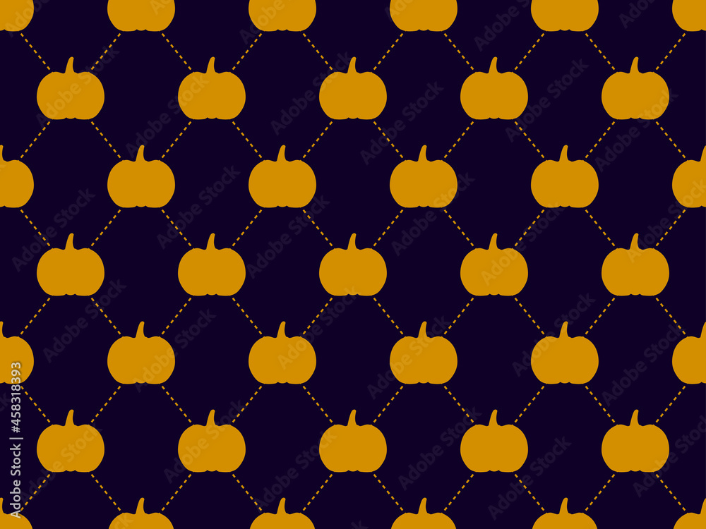 Golden pumpkins on black background seamless pattern. Pumpkin outline for wrapping paper, banners and advertising materials. Vector illustration