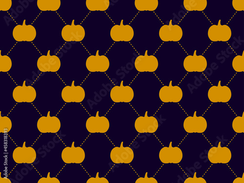 Golden pumpkins on black background seamless pattern. Pumpkin outline for wrapping paper, banners and advertising materials. Vector illustration