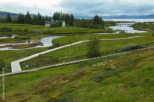 Church Thingvallakirkja and river Öxara in Thingvellir National Park on Iceland, Europe
 photo