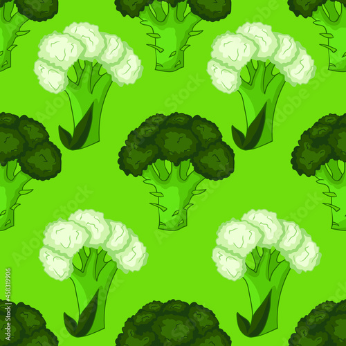 Broccoli and cauliflower seamless pattern. Wallpaper, print, packaging, paper, advertising material, textile design. Vector illustration.