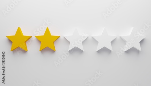 Two of five star rating on white background. Business services rating concept. 3d rendering © Kite