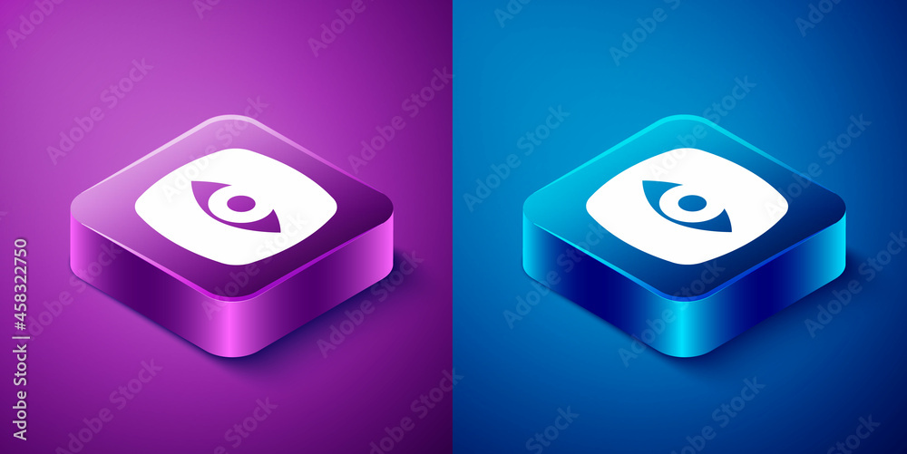 Isometric Security camera icon isolated on blue and purple background. Square button. Vector Isometric Security camera icon isolated on blue and purple background. Square button. Vector
