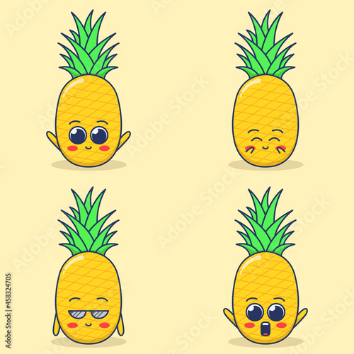 set of cute pineapple expression illustration