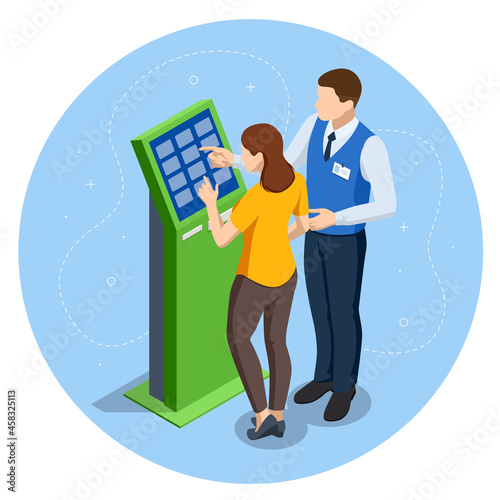 Online payment systems and self-service payments terminals, debit credit card and cash receipt. NFC payments, Payment terminal, Digital touch screen, interactive kiosk concept