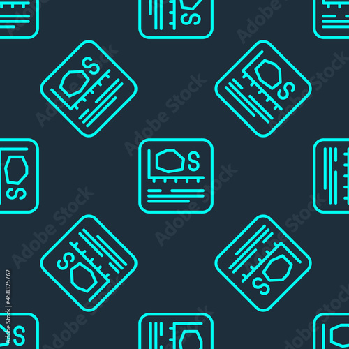 Green line Area measurement icon isolated seamless pattern on blue background. Vector