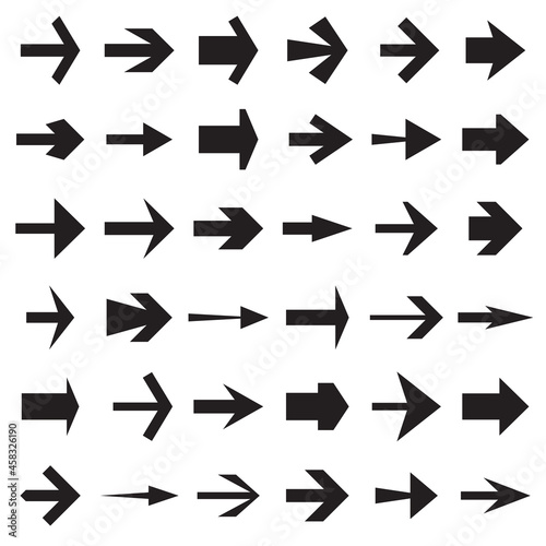 Collection of Arrow Icons. Indication the Way  a Certain Direction  the Next Button  etc. Black Symbols Isolated on a White Background. Vector Illustration
