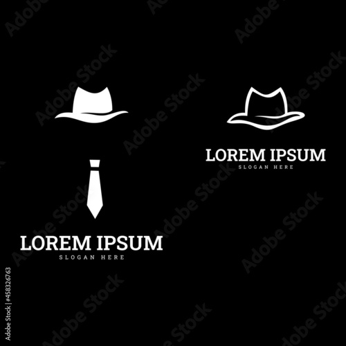 black hat man logo vector illustration. Spy detective logo design template. py icon. Vintage label. Private detective logo. Vector illustration.