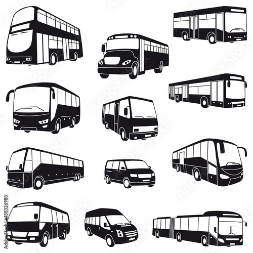 Set of detailed bus icons. Vector illustration photo