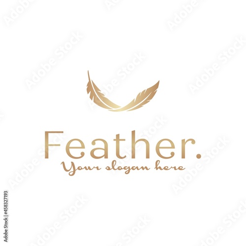 Feather logo template. Elegant quill logo design. Curved plume silhouette. Beauty care logo idea. 