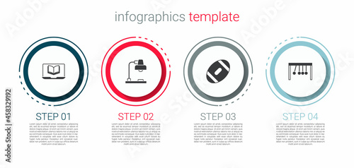 Set Online class, Table lamp, American Football ball and Pendulum. Business infographic template. Vector