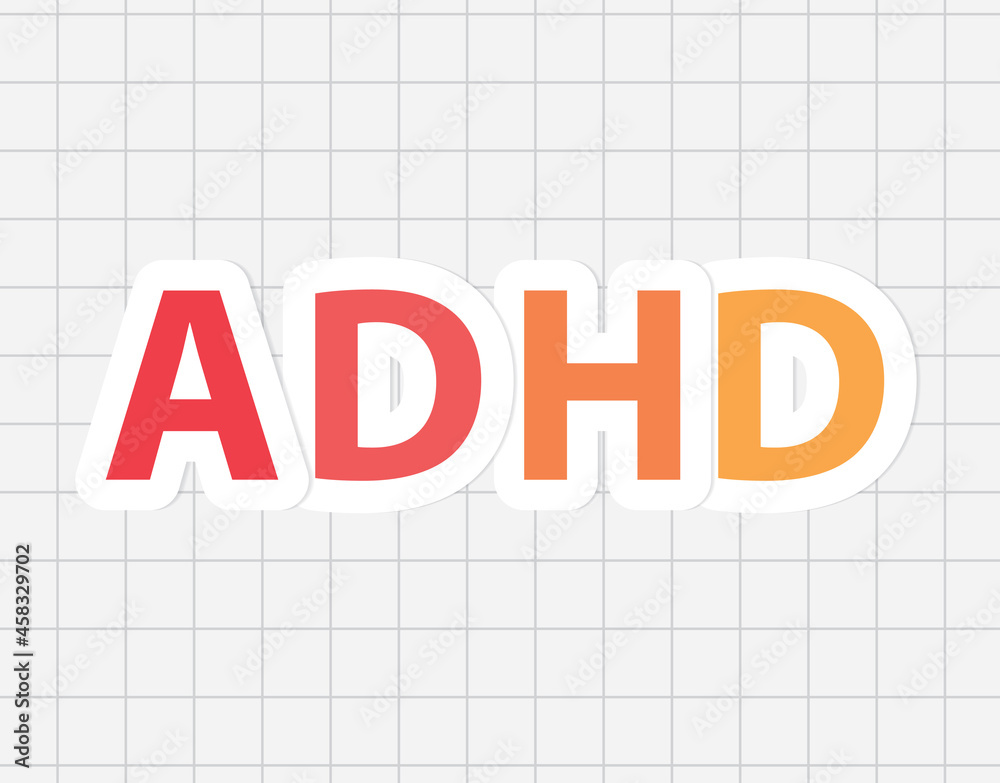 ADHD Attention Deficit Hyperactivity Disorder written on checkered paper- vector illustration