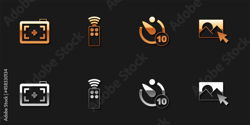 Set Photo camera, Remote control for, Camera timer and retouching icon. Vector