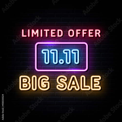 Singles day big sale neon signs vector. design template neon sign