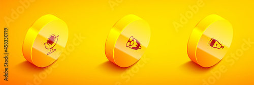 Set Isometric Round makeup mirror, Electric razor blade and Electrical hair clipper icon. Vector