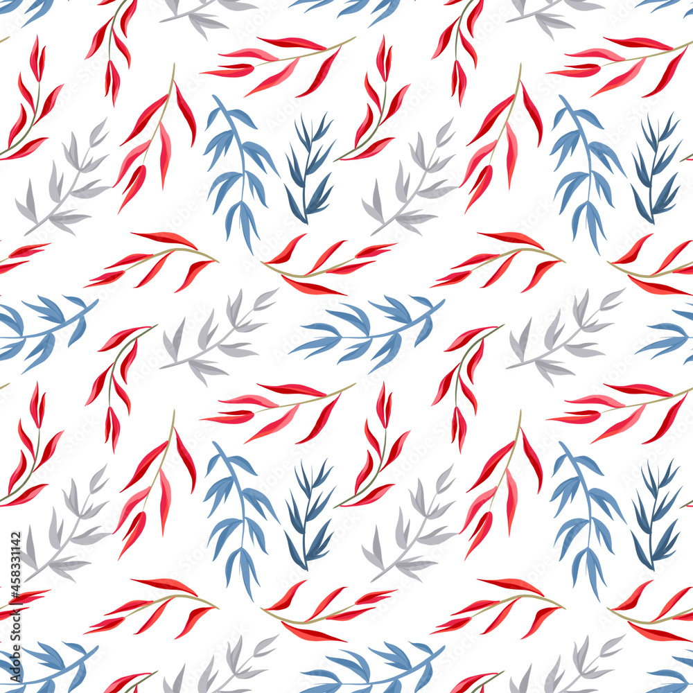 Fototapeta premium Seamless winter pattern with forest trees, berry and snowflakes