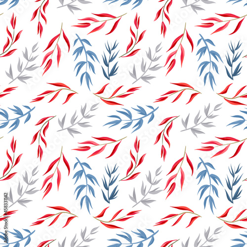 Seamless winter pattern with forest trees, berry and snowflakes