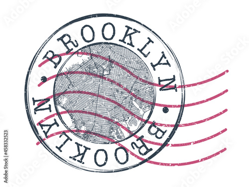 Brooklyn, NY, USA Stamp Map Postal. Silhouette Seal Roads and Streets. Passport Round Design. Vector Icon. Design Retro Travel National Symbol.