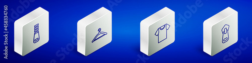 Set Isometric line Zipper, Hanger wardrobe, T-shirt and icon. Vector