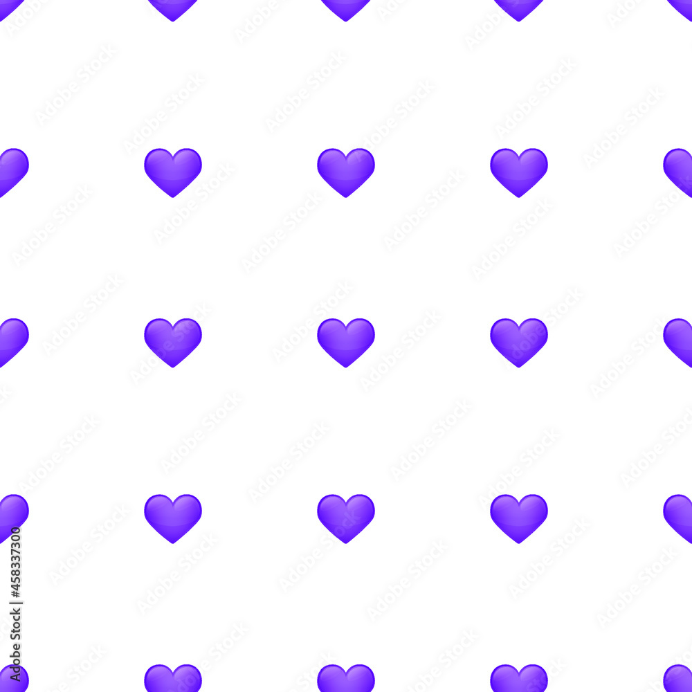 Purple Heart Icon Emoji Pattern Design. Romantic Seamless Background