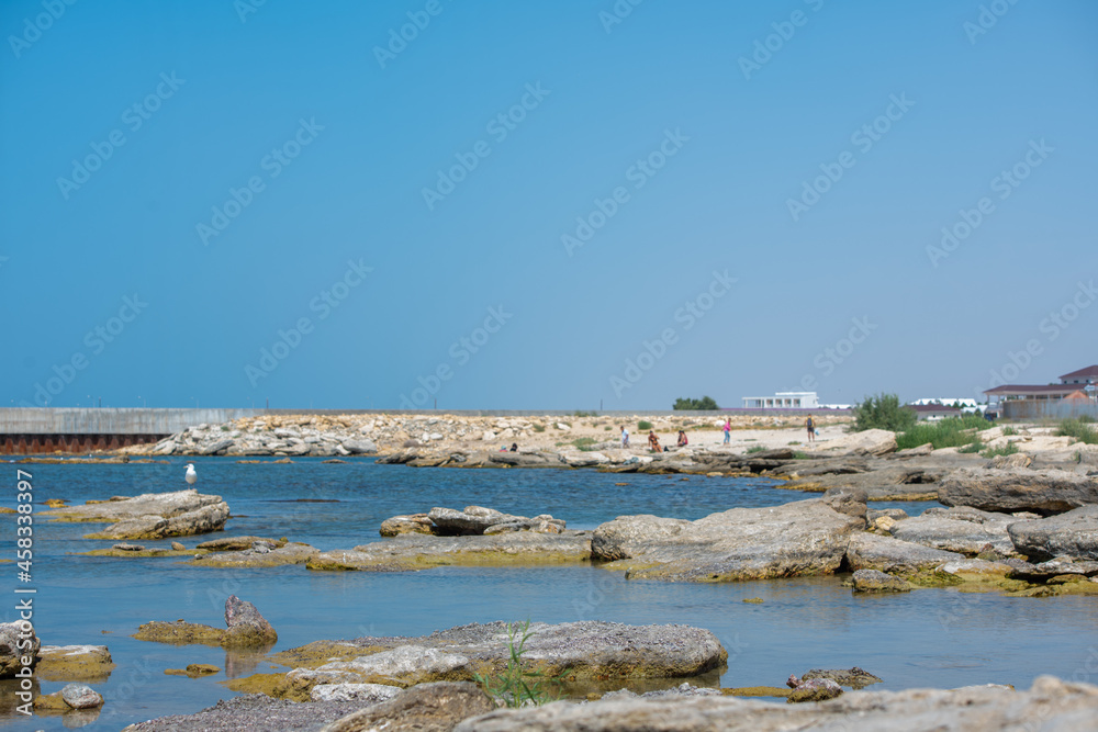 rocky coast of the Caspian sea in Aktau